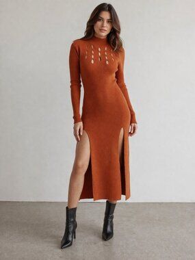 Ronny Kobo Maxi Dress knit Cutout Mock Neck Long Sleeve Size Small